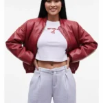 Cherry Red Oversized Bomber Faux Leather Jacket