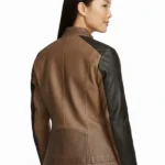 Color Block Jade Leather Racer Jacket Back