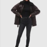 Faux Leather Borg Shearling Midi Brown Aviator Leather Jacket