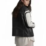 Jade Color Block Leather Racer Jacket Back
