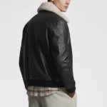 Jimmy Leather Aviator Bomber Jacket With Shearling Collar
