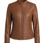 Marlette Quilted Brown Cafe Racer Jacket