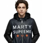 Marty Supreme Hooded Navy Leather Jacket