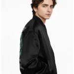Marty Supreme Timothee Satin Black Bomber Jacket