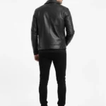 Men Button Style Black Leather Jacket Back