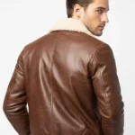 Mens Brown Leather Bomber Jacket Back