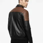 Mens Brown Quilted Shoulder Black Leather Jacket