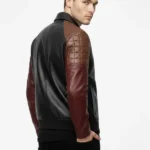 Mens Classic Black Leather Jacket with Maroon Leather Sleeves