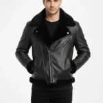 Men's Luxury Black Shearling Aviator Leather Jacket