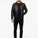 Mens Shirt Style Collar Black Jacket