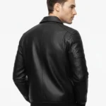 Mens Shirt Style Collar Black Leather Jacket Back