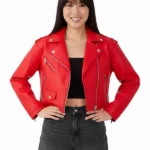 NastyGal Essentials Cropped Faux Leather Biker Red