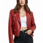 Olivia Miller Womens Faux Leather Zip Up Moto Biker Red Jacket