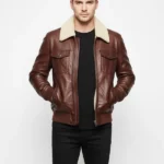 Shirt Style Collar Dark Brown Bomber Jacket