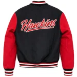Stranger Things Hawkins Black & Red Letterman Varsity Jacket Back