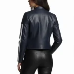 Strip Style Moto Navy Leather Jacket Back