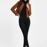 Studded Suede Cropped Brown Jacket