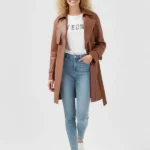 Women BFF Belted Brown Leather Jacket