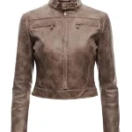 Womens Bella Moto Brown Cropped Jacket