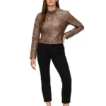 Womens Bella Moto Cropped Brown Jacket