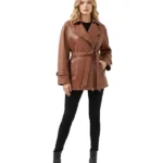 Womens Brown Belted Leather Jacket