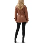 Womens Brown Belted Leather Jacket Back