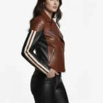 Womens Brown and Black Moto Leather Jacket