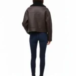 Womens Dark Brown Shearling Leather Jacket Back
