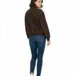 Womens Dark Brown Suede Bomber Jacket Back