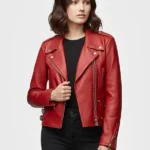 Womens Genuine Red Biker Leather Jacket