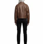 Womens Hailey Brown Bomber Leather Jacket Back