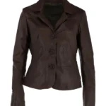 Womens Leather Blazer Jacket Brown