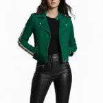 Womens Moto Green Suede Leather Jacket