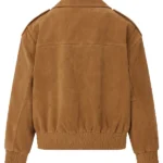 Womens Oversized Brown Suede Bomber Jacket Back