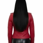 Womens Quilted Red Leather Motorcycle Jacket Back