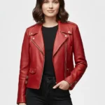 Womens Red Biker Leather Jacket