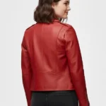 Women’s Red Biker Leather Jacket Back