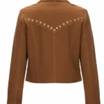 Womens Studded Suede Brown Cropped Jacket Back