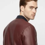 mens marron Bomber Leather Jacket Back
