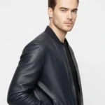mens navy Bomber Leather Jacket