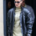 Bella Hadid Bomber Black Leather Jacket