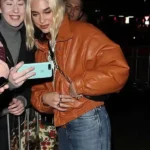 Dua Lipa BBC Radio 1 Studios Brown Leather Jacket