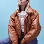 Dua Lipa BBC Radio 1 Studios Leather Brown Jacket