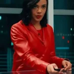 His and Hers Tessa Thompson Leather Red Blazer