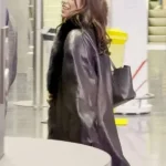 Jenna Ortega Black Shearling Leather Coat Back