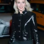 Lucy Boynton NYC 2025 Black Leather Jacket
