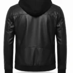 Mens Black Hooded Bomber Jacket Back