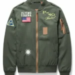 Mens Olive Green Bomber Faux Leather Jacket