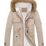 Mens Parka Style Hooded Beige Jacket