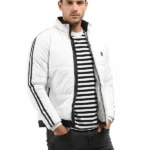 Mens Striped White Quilted Puffer Jacket